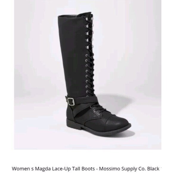 Mossimo Supply Co Boots Womens 9 Tall Combat Moto  Black Faux Leather Lace Zip - Picture 3 of 3